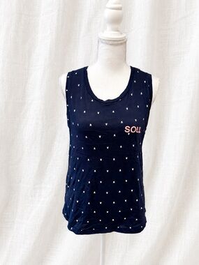 soulcycle Navy Tank Top with Pink Logo and Tiny White Print